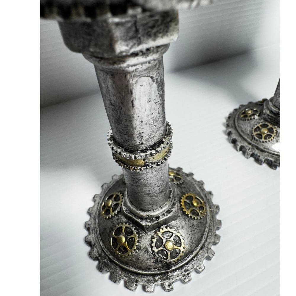 Steampunk Skull Wine Goblet Set of 2 Mechanical Gearwork Skeleton Chalice 7.5 In - Picture 4 of 8